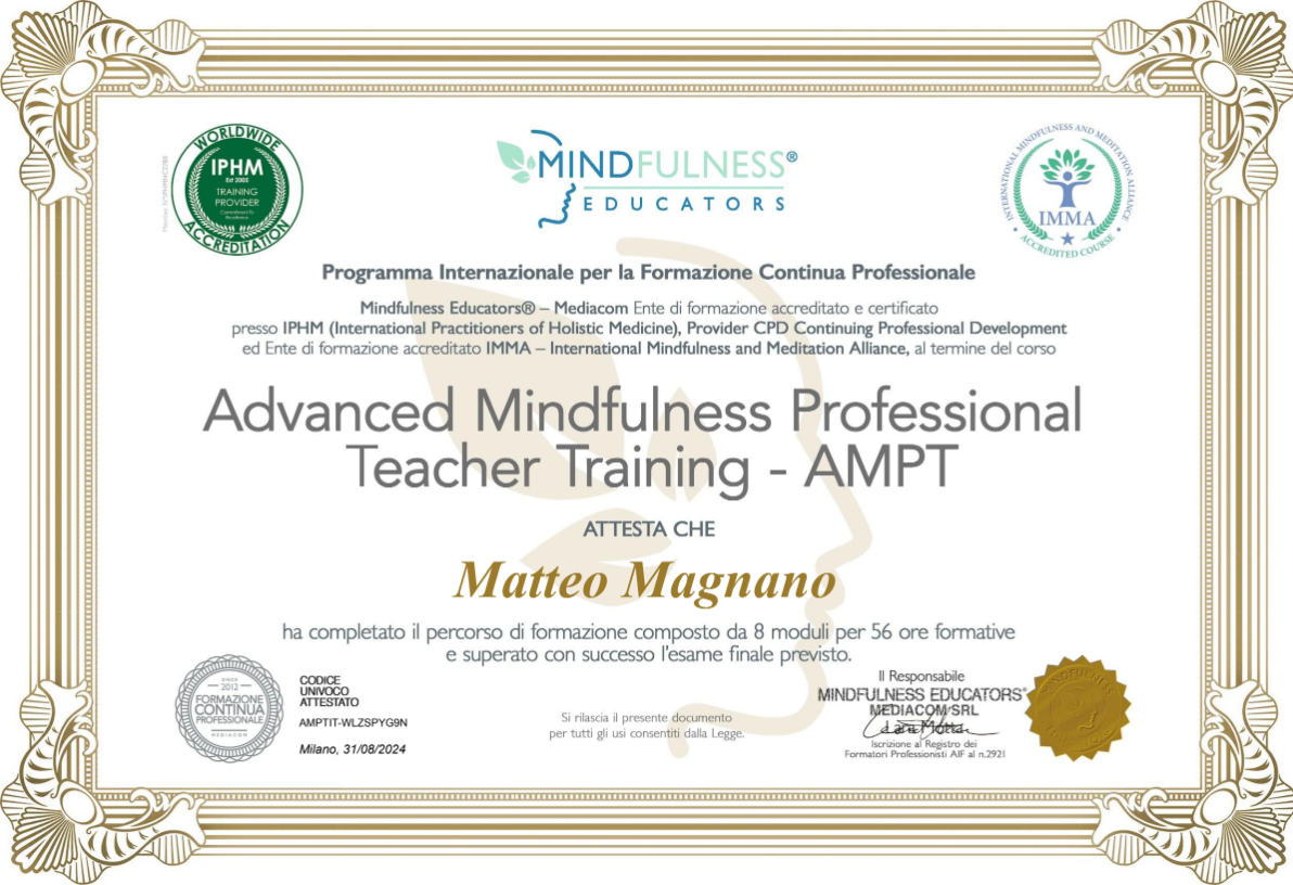 Certificato istruttore Mindfulness